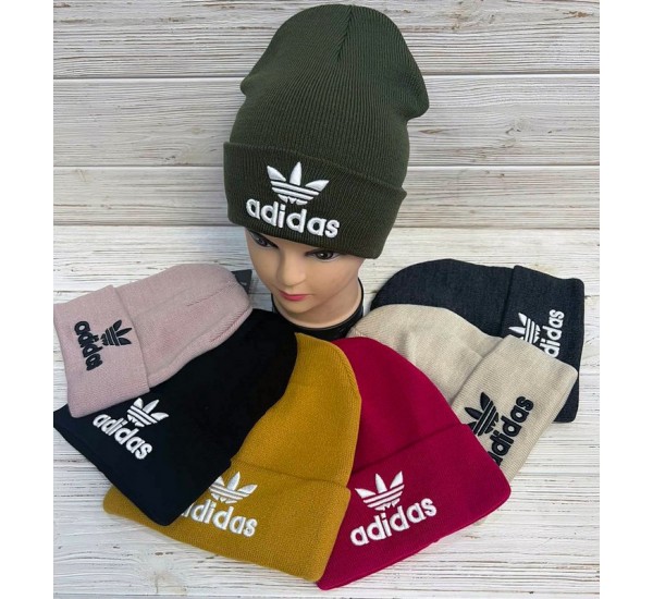 Шапка женская Adidas (двойная вязка) 5 шт рубчик ML903_260807