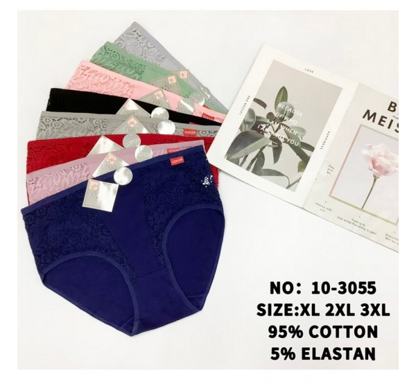 Труси жіночі батал 12 шт (1-3XL) рубчик KiE_10-3055