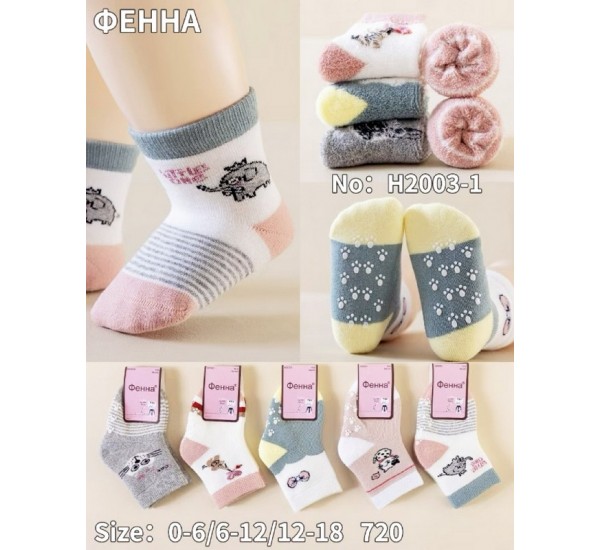 Шкарпетки для немовлят 12 шт (0-18 міс) махра KiE_H2003-1