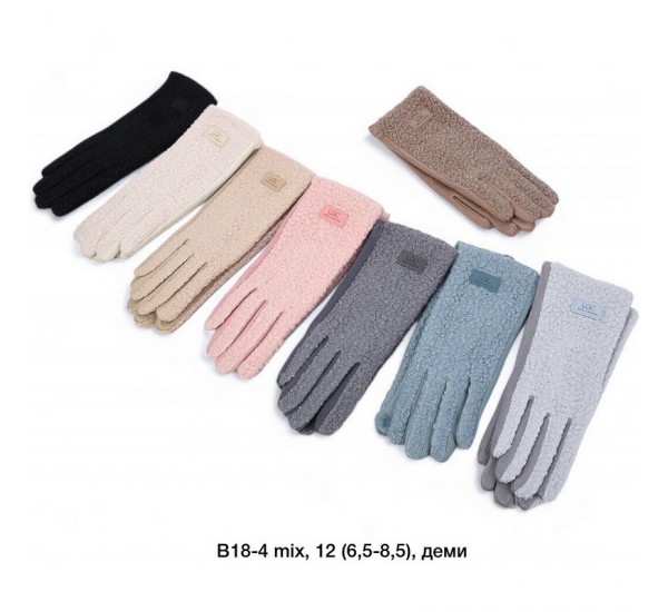Перчатки женские, сенсор 12 шт (6,5-8,5 р) тедди/плюш LeR_B18-4