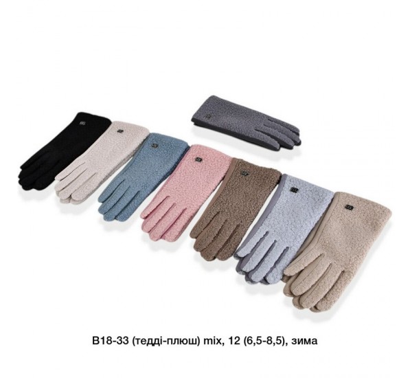Перчатки женские, сенсор 12 шт (6,5-8,5 р) тедди/плюш LeR_B18-33