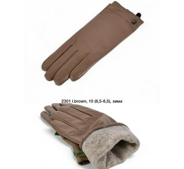 Перчатки женские 10 шт (6,5-8,5 р) кожа/шерсть LeR_2301