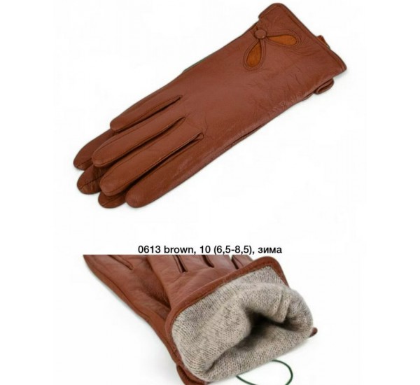 Перчатки женские 10 шт (6,5-8,5 р) кожа/шерсть LeR_0613
