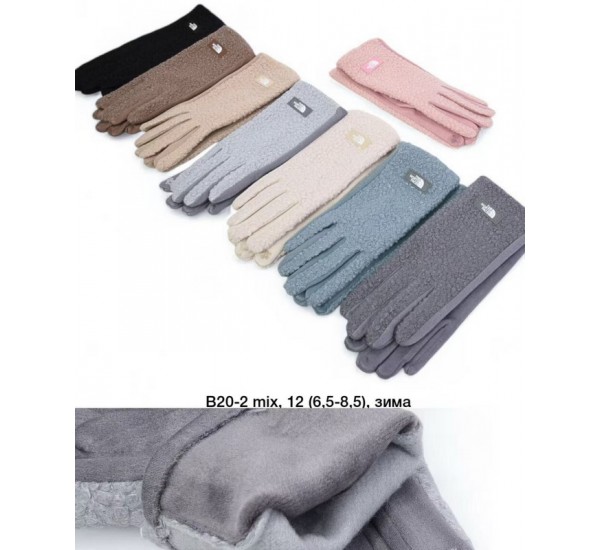 Рукавички жіночі 12 шт (6,5-8,5 р) тедді/плюш LeR_B20-2