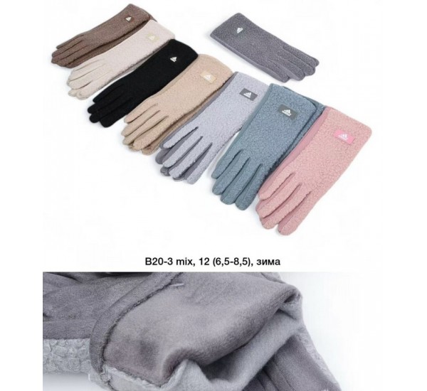 Рукавички жіночі 12 шт (6,5-8,5 р) тедді/плюш LeR_B20-3