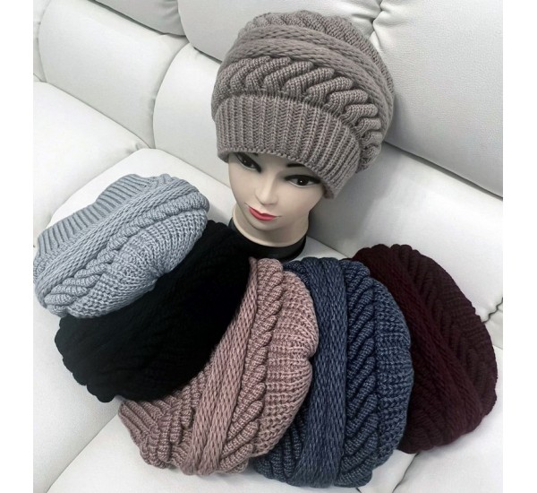 Шапка жіноча 5 шт (норма) в'язка/фліс ML903_110960