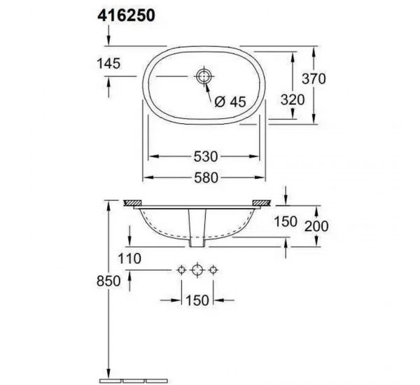 Умивальник вбудований Villeroy & Boch O.Novo alpin 53х32 (41625001)