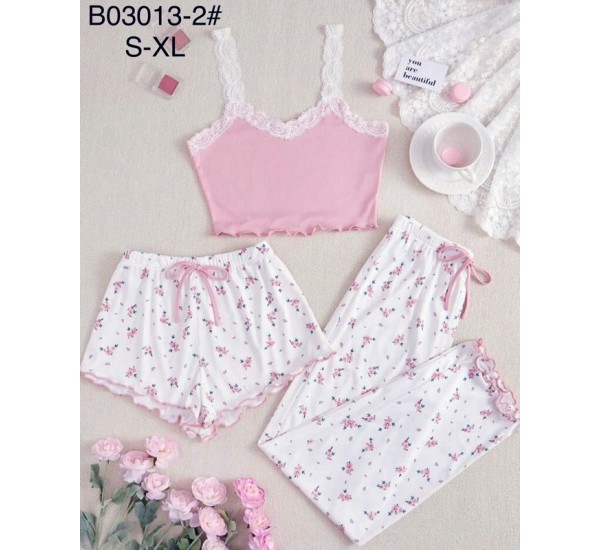 Пижама женская 3-ка, рубчик 4 шт (S-XL) ZeL1396_B03013-2