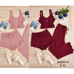 Пижама женская 3-ка, рубчик 4 шт (S-XL) ZeL1396_A06001