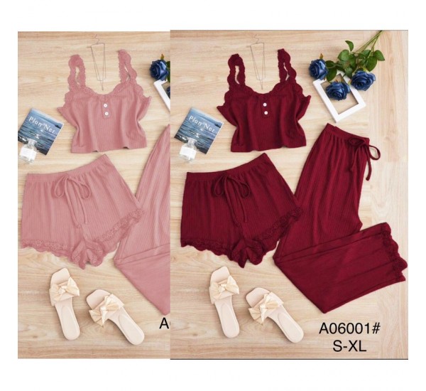 Пижама женская 3-ка, рубчик 4 шт (S-XL) ZeL1396_A06001