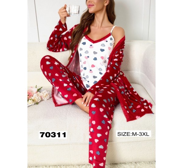 Пижама 3-ка женская, 5 шт (M-3XL) велюр ZeL1396_70311