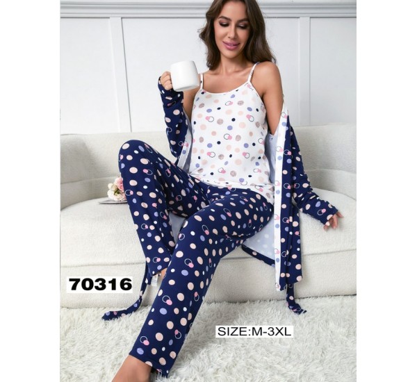 Піжама 3-ка жіноча, 5 шт (M-3XL) байка ZeL1396_70316