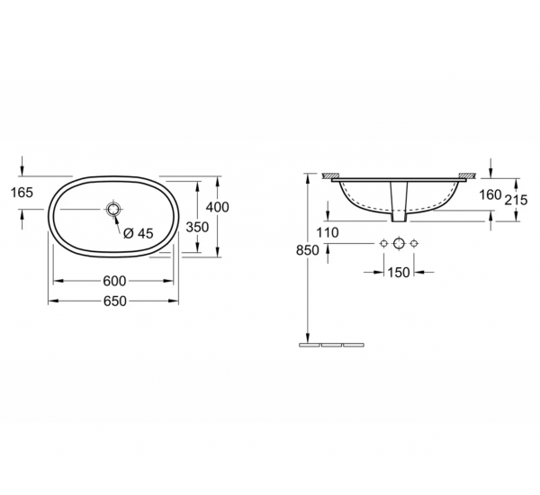 Умивальник вбудований Villeroy&Boch O.novo 60х35 см Білий (41626001)