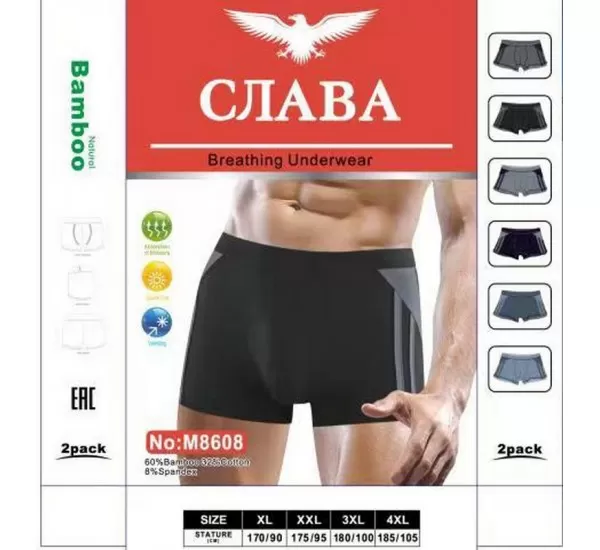 Труси чоловічі, бамбук 24 шт (1-4XL) KiE_M8608
